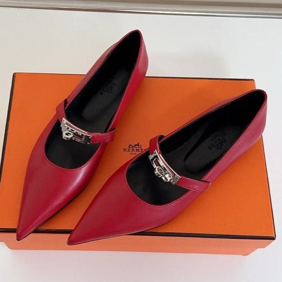 HERMES KIARA FLAT PUMP IN RUBY RED CALFSKIN