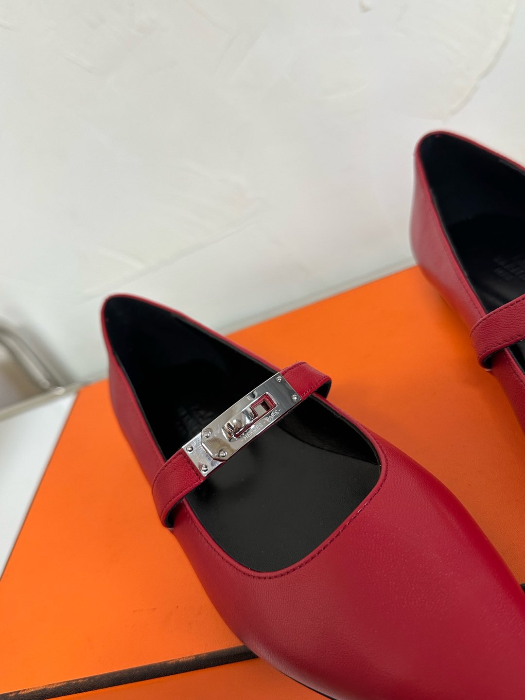 HERMES KIARA FLAT PUMP IN RUBY RED CALFSKIN