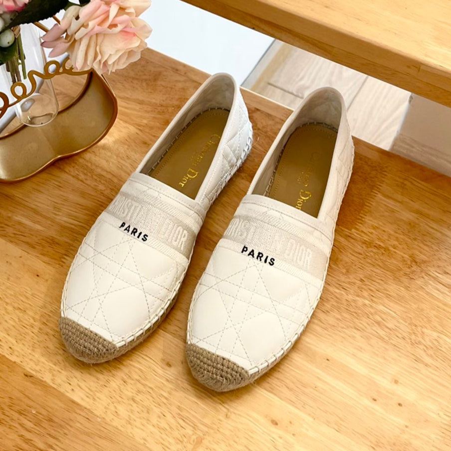 DIOR GRANVILLE ESPADRILLE WHITE QUILTED CANNAGE CALFSKIN