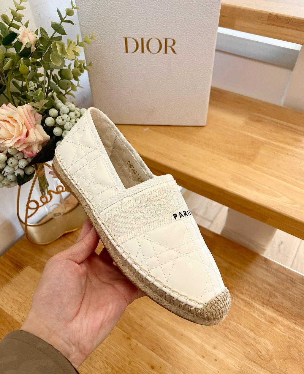 DIOR GRANVILLE ESPADRILLE WHITE QUILTED CANNAGE CALFSKIN