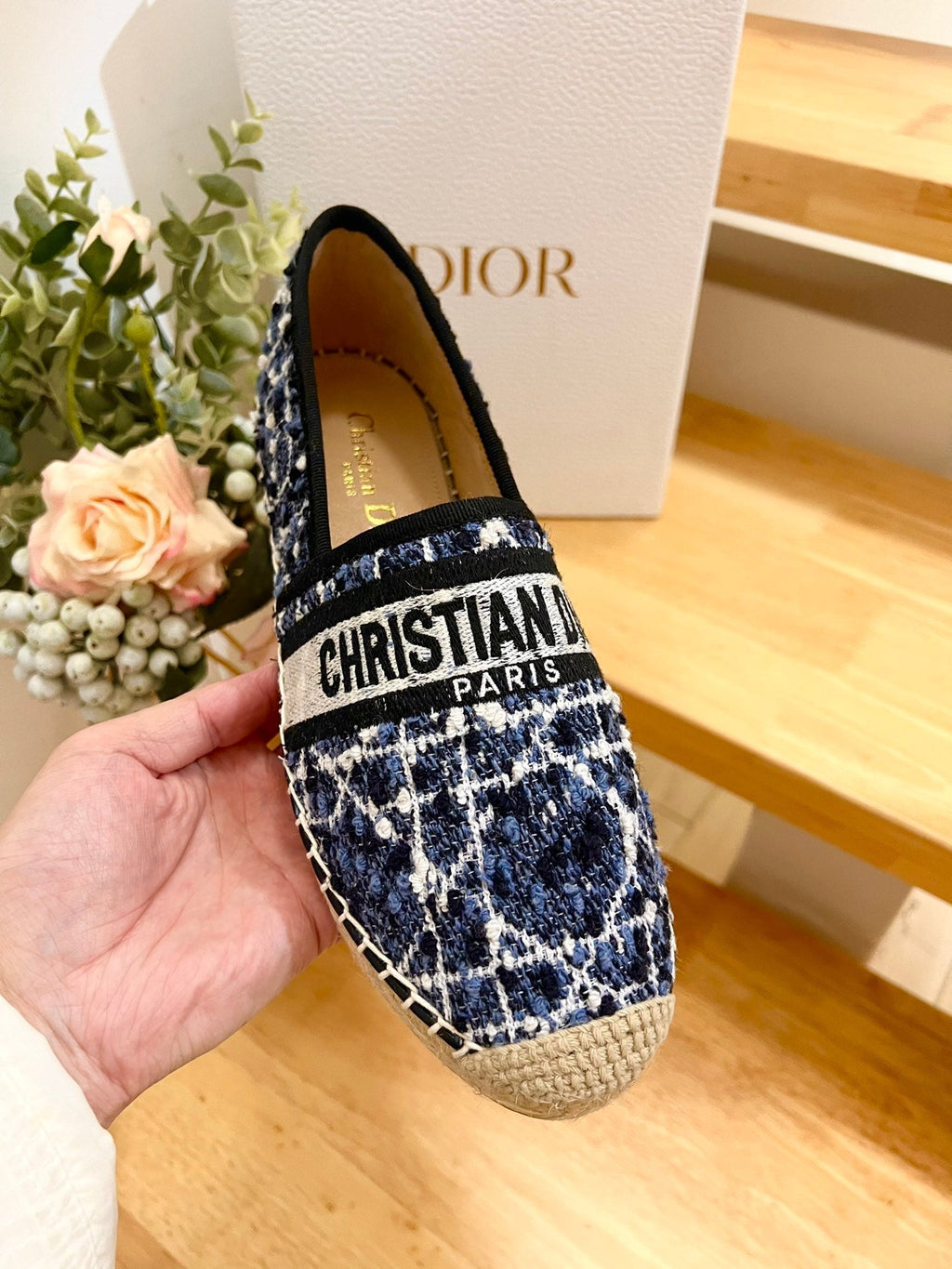 DIOR GRANVILLE ESPADRILLE NAVY BLUE OBLIQUE EMBROIDERED COTTON