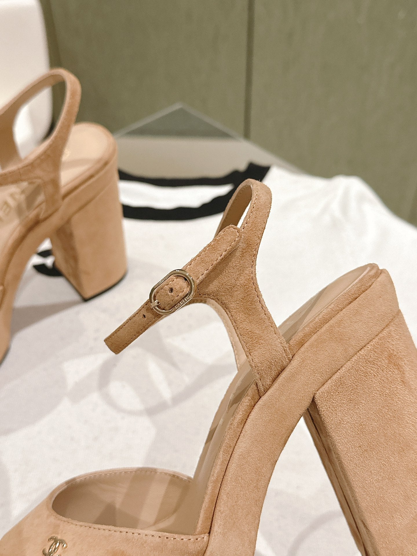 CHANEL HIGH SANDAL PEACH PINK SUEDE CALFSKIN