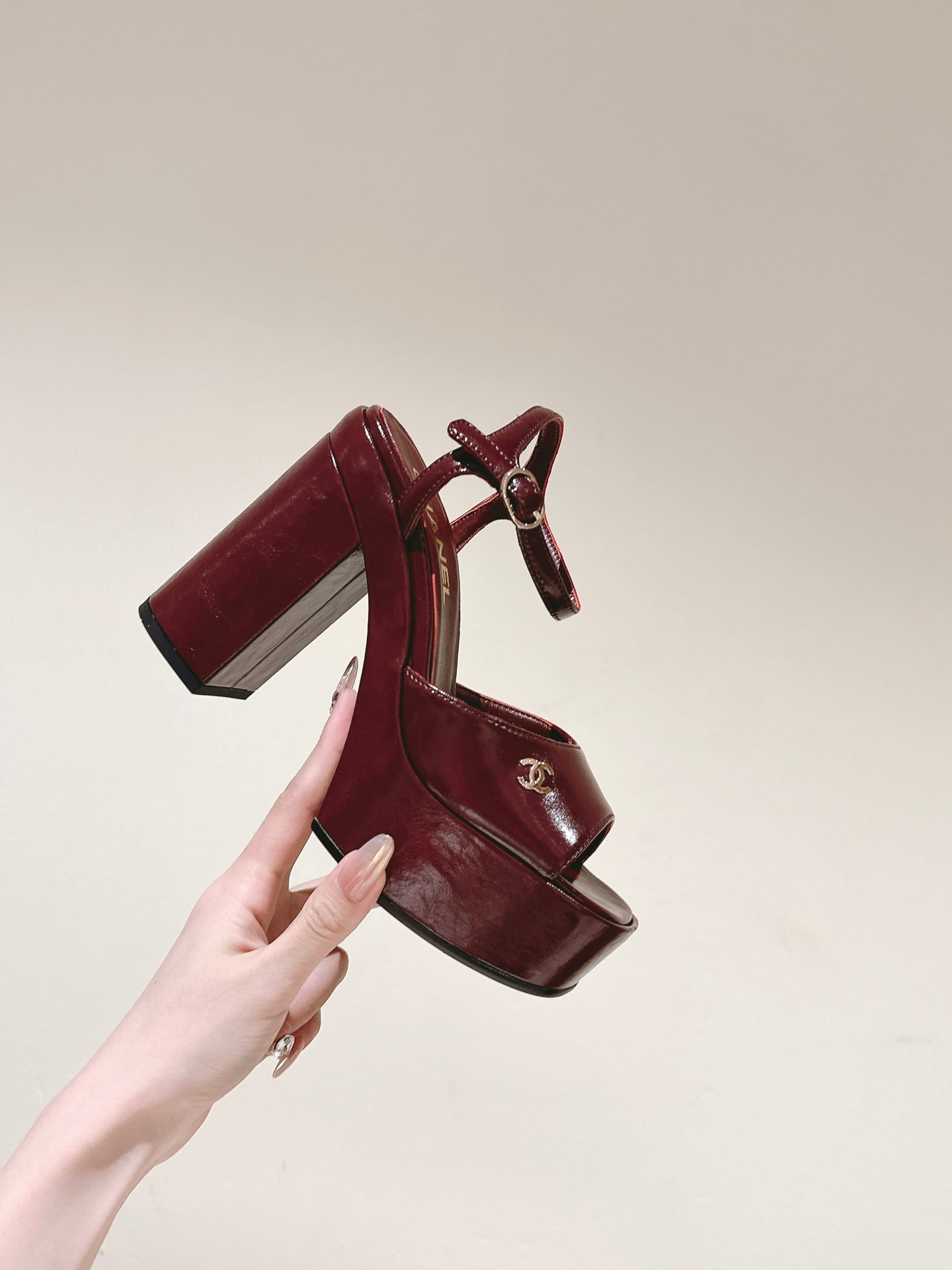 CHANEL HIGH SANDAL WINE RED CALFSKIN