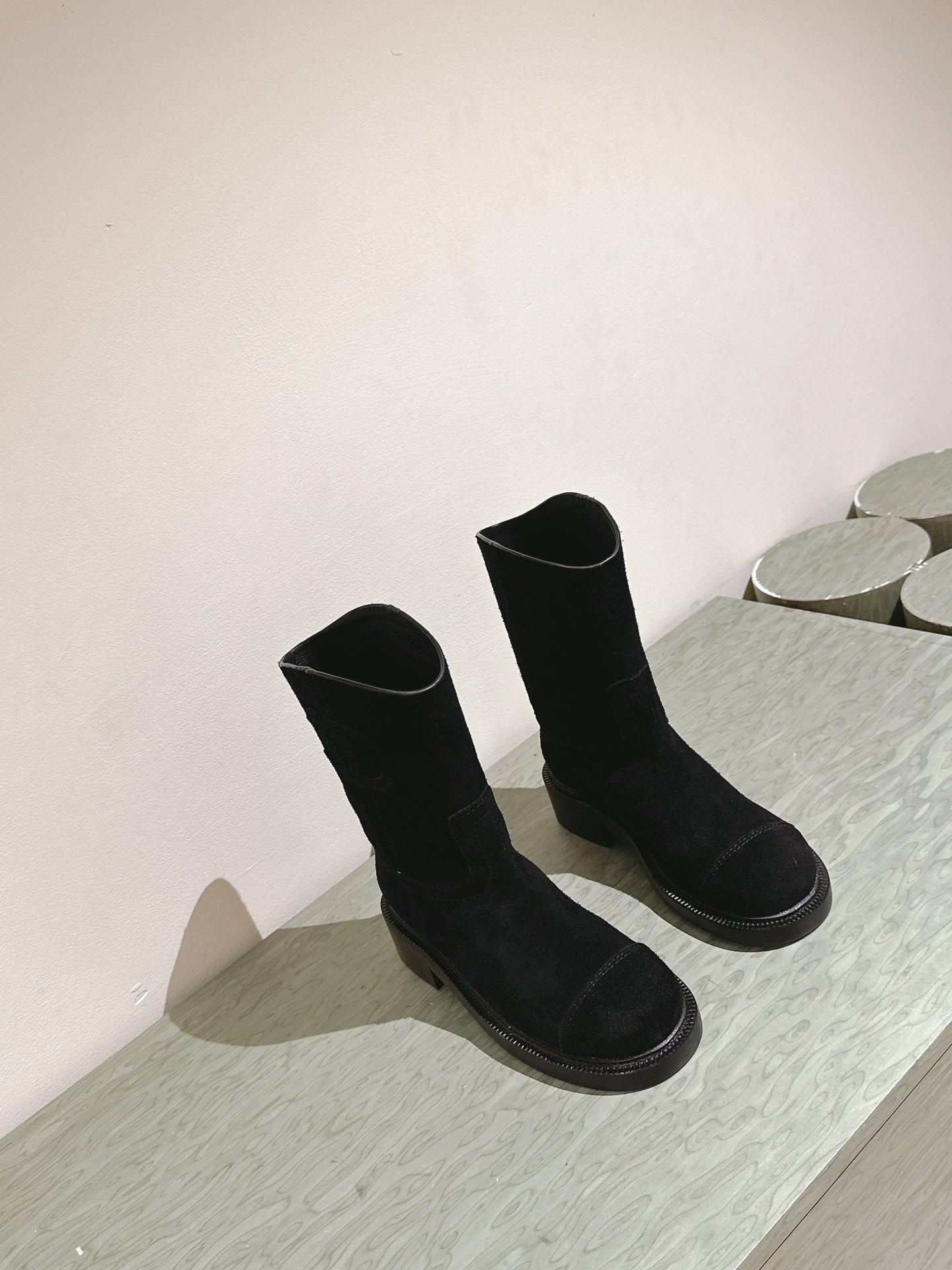 CHANEL SHORT BOOTS BLACK SUEDE CALFSKIN