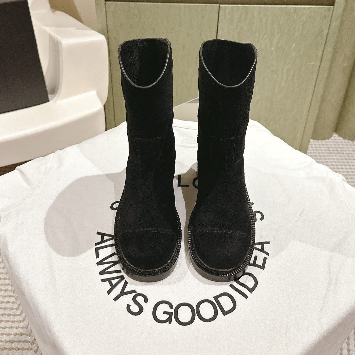 CHANEL SHORT BOOTS BLACK SUEDE CALFSKIN
