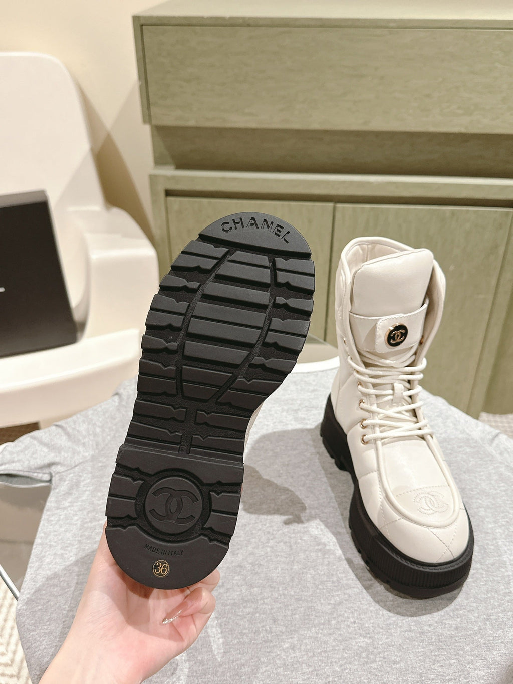 CHANEL MARTIN BOOTS IN WHITE EMBROIDERED CALFSKIN