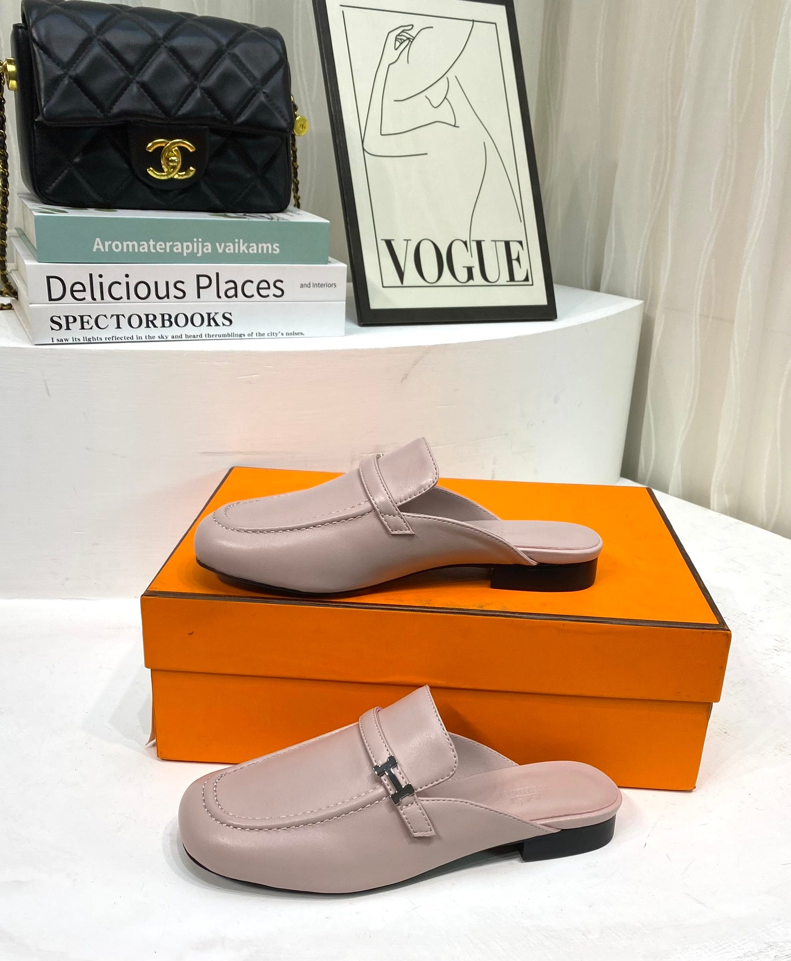 HERMES IENA MULE CREPE CALFSKIN