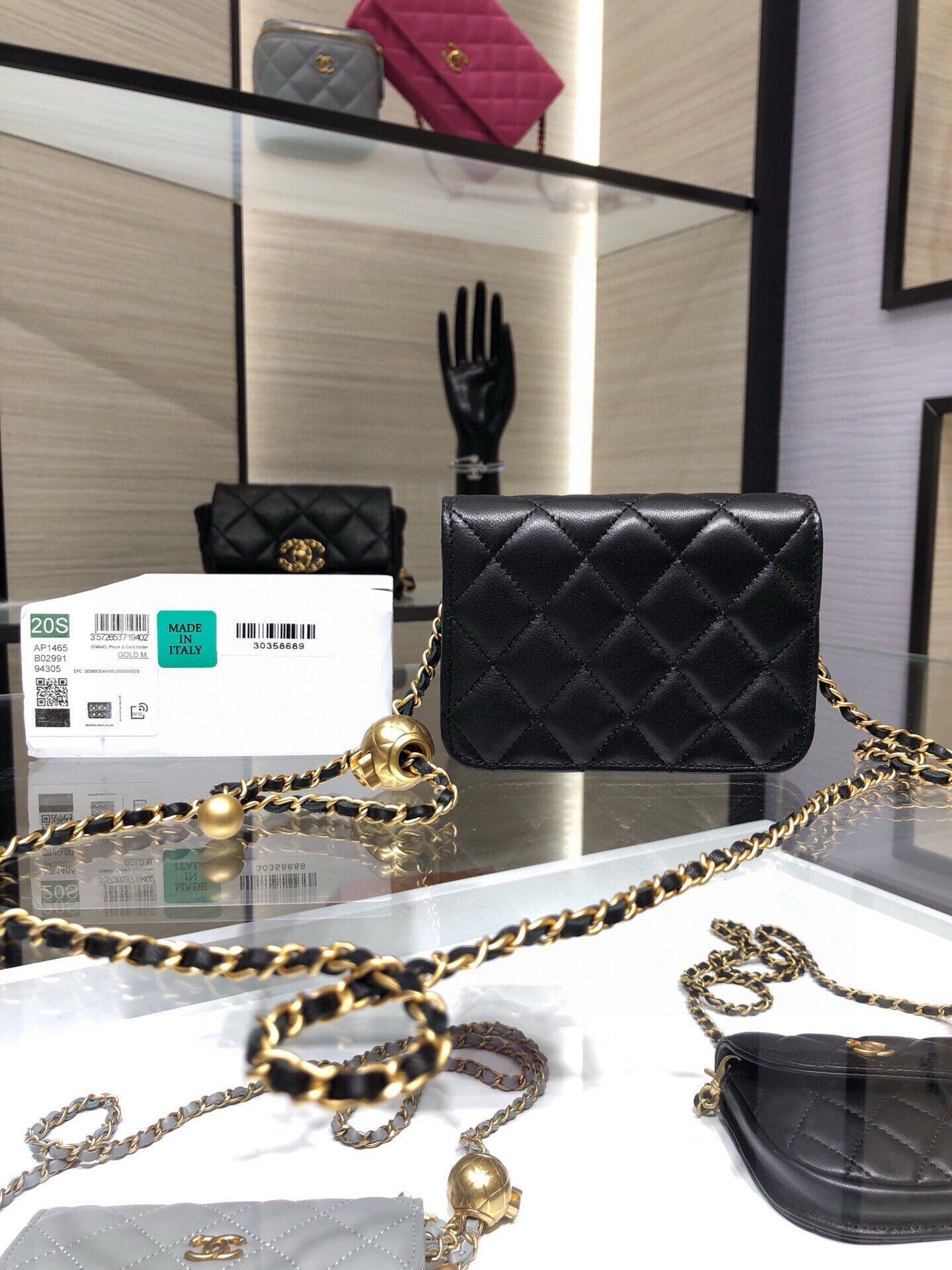 CHANEL MINI FLAP BAG 12 IN BLACK QUILTED LAMBSKIN GOLD HARDWARE
