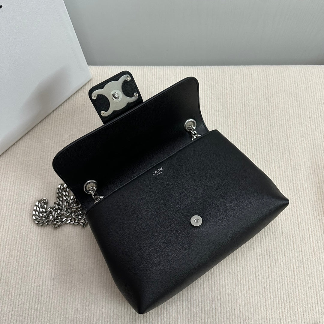CELINE MEDIUM VICTOIRE BAG 25 IN BLACK SUPPLE CALFSKIN SILVER HARDWARE