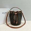 CELINE CLARA BAG 24 IN BLACK TRIOMPHE CANVAS AND BROWN CALFSKIN TRIM