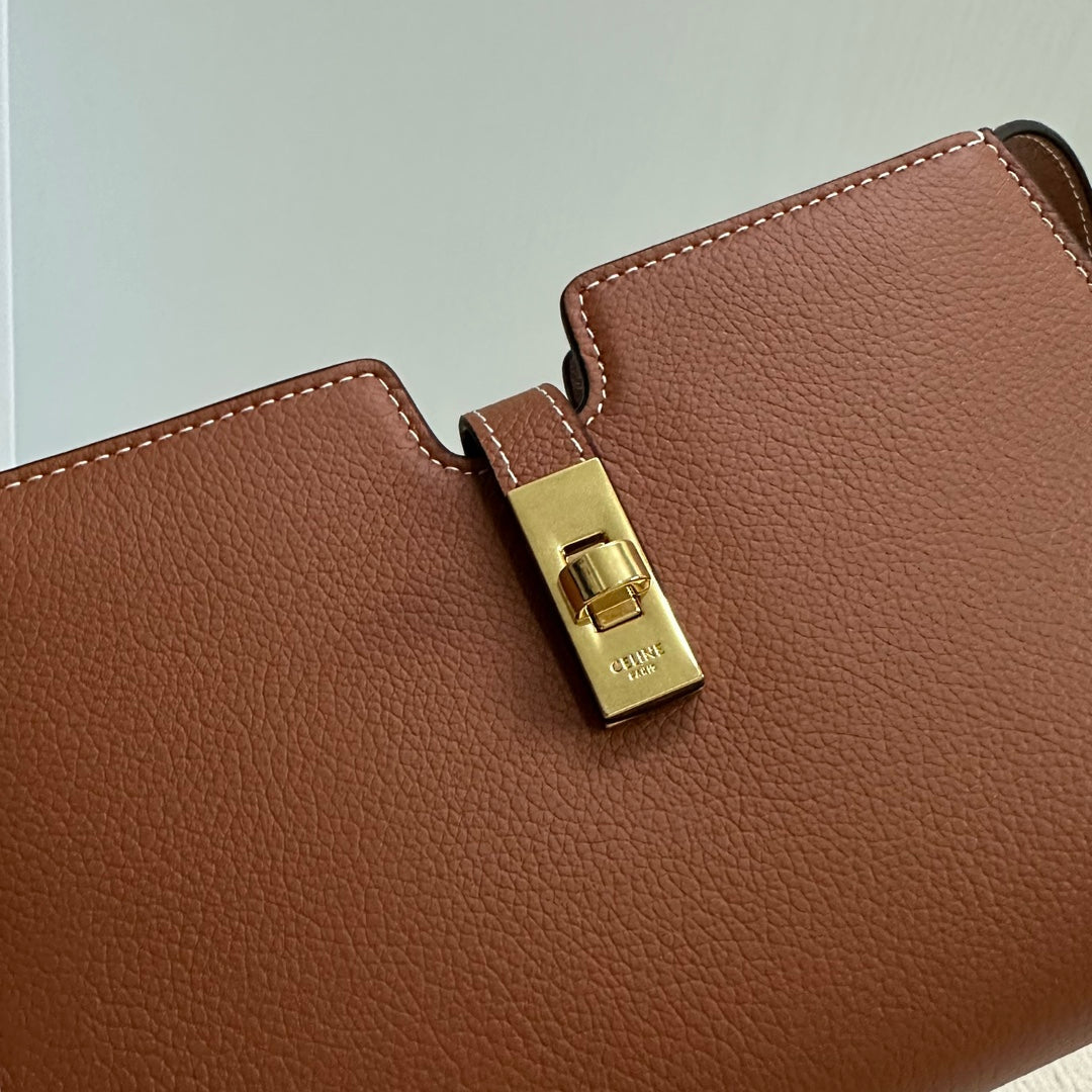 CELINE 16 STRAP POCHETTE 18 IN BRONZE ORANGE SUPPLE CALFSKIN GOLD HARDWARE