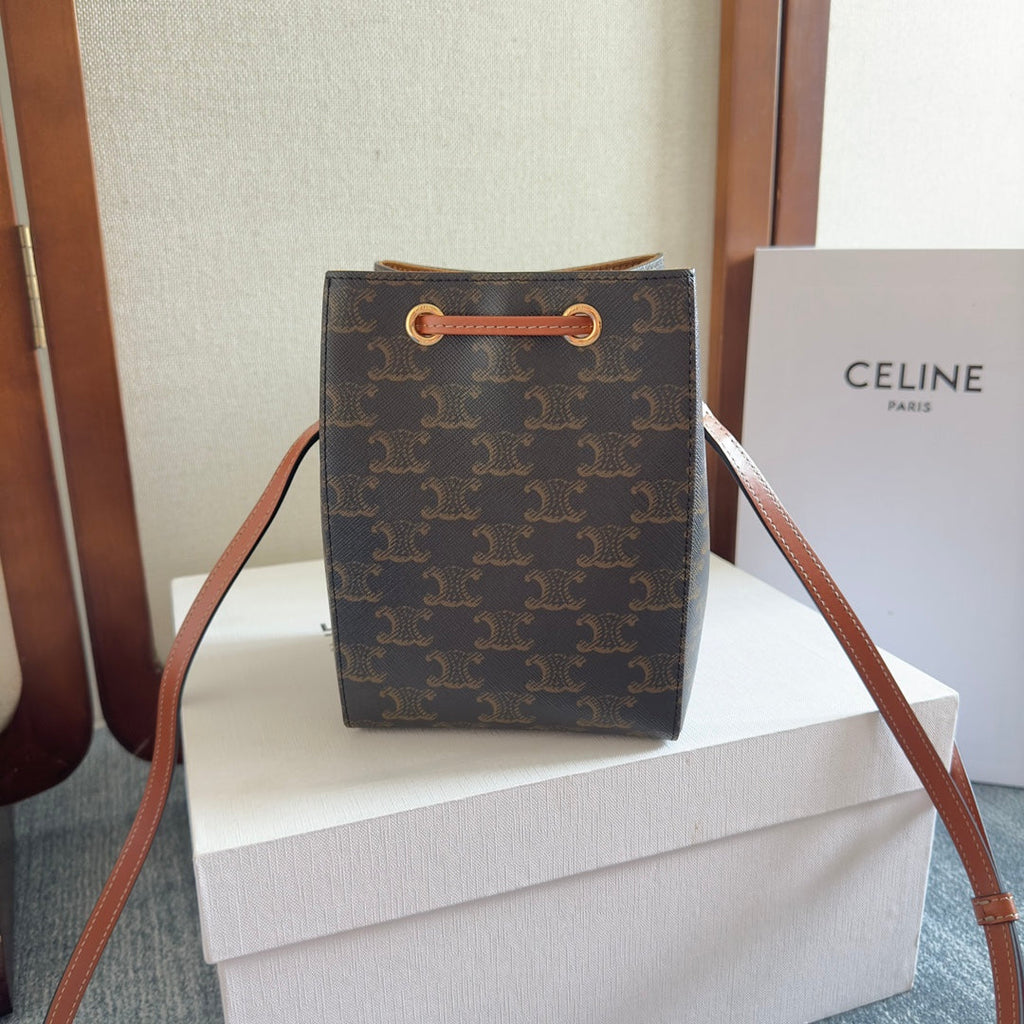 CELINE MICRO SAILOR 17 IN BLACK TRIOMPHE CANVAS AND BROWN CALFSKIN TRIM