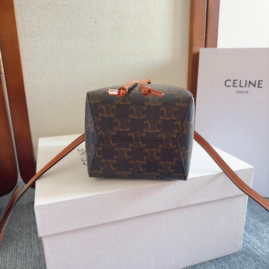 CELINE MICRO SAILOR 17 IN BLACK TRIOMPHE CANVAS AND BROWN CALFSKIN TRIM