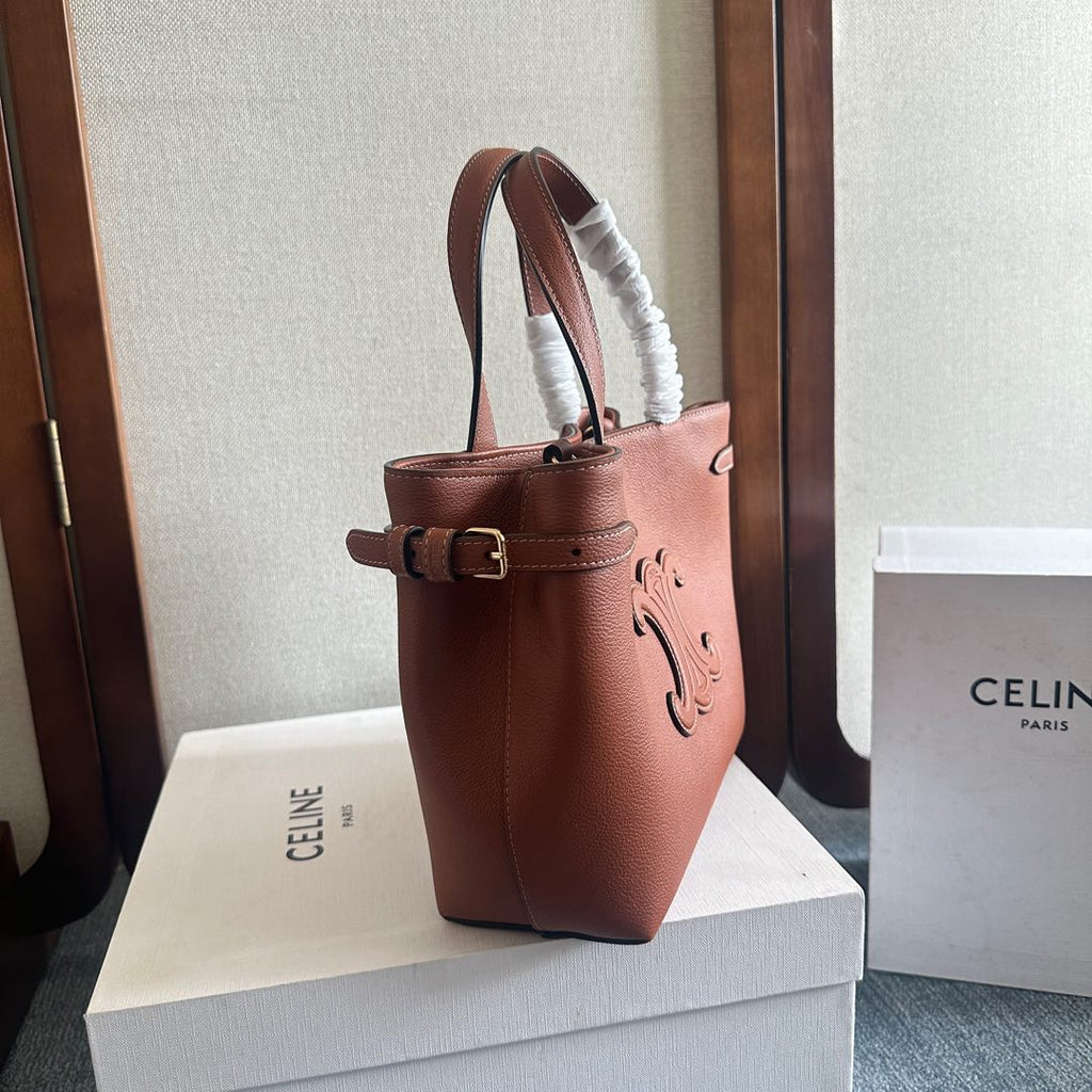 CELINE MINI CABAS ANAÏS CUIR TRIOMPHE 20 IN BRONZE ORANGE GRAINED CALFSKIN