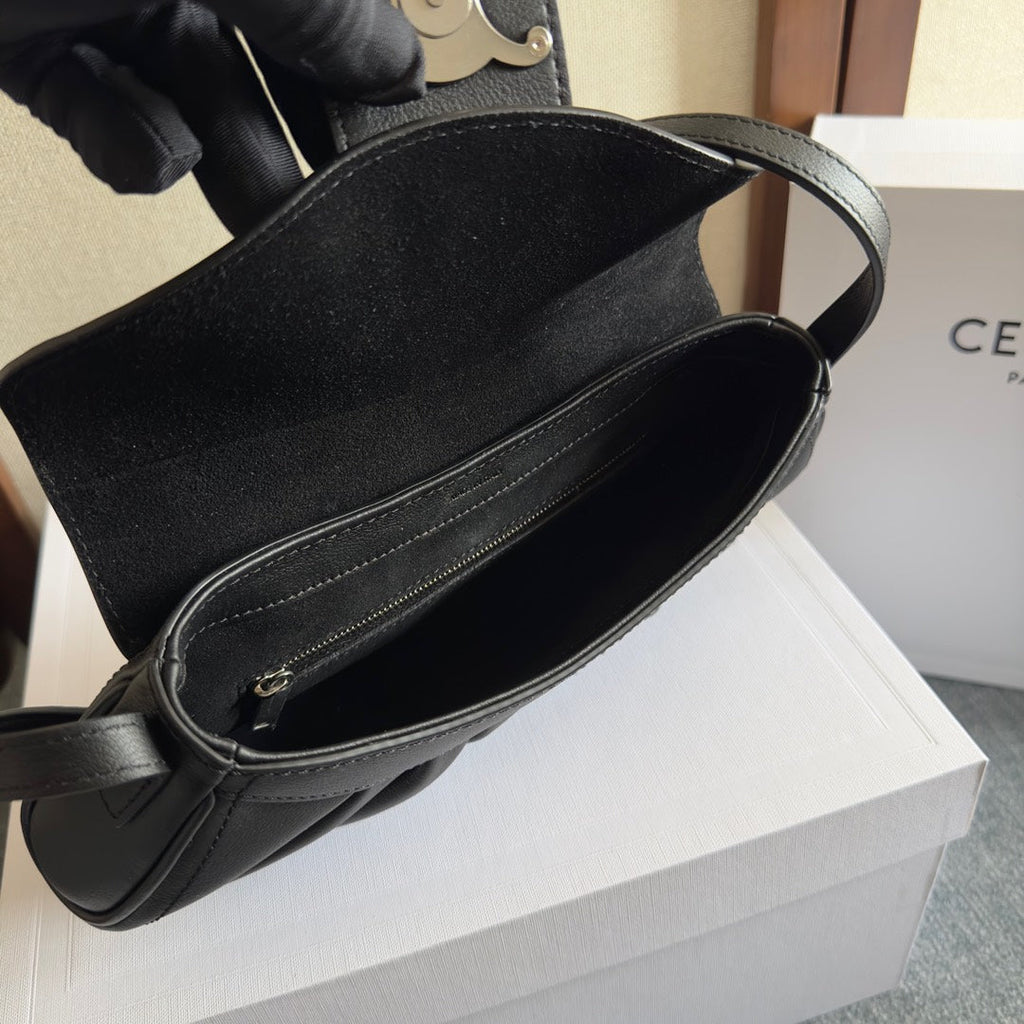 CELINE TEEN POLLY 29 IN BLACK CALFSKIN SILVER HARDWARE