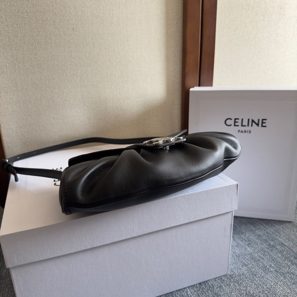 CELINE TEEN POLLY 29 IN BLACK CALFSKIN SILVER HARDWARE