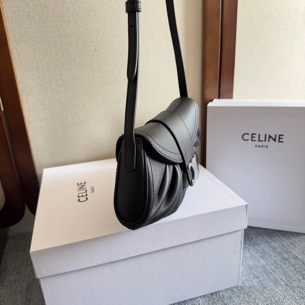CELINE TEEN POLLY 29 IN BLACK CALFSKIN SILVER HARDWARE