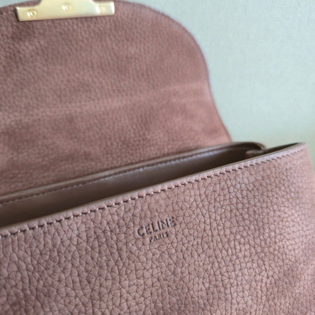 CELINE 25S NINO BAG 20MM IN DARK BROWN GRAINED CALFSKIN GOLD HARDWARE