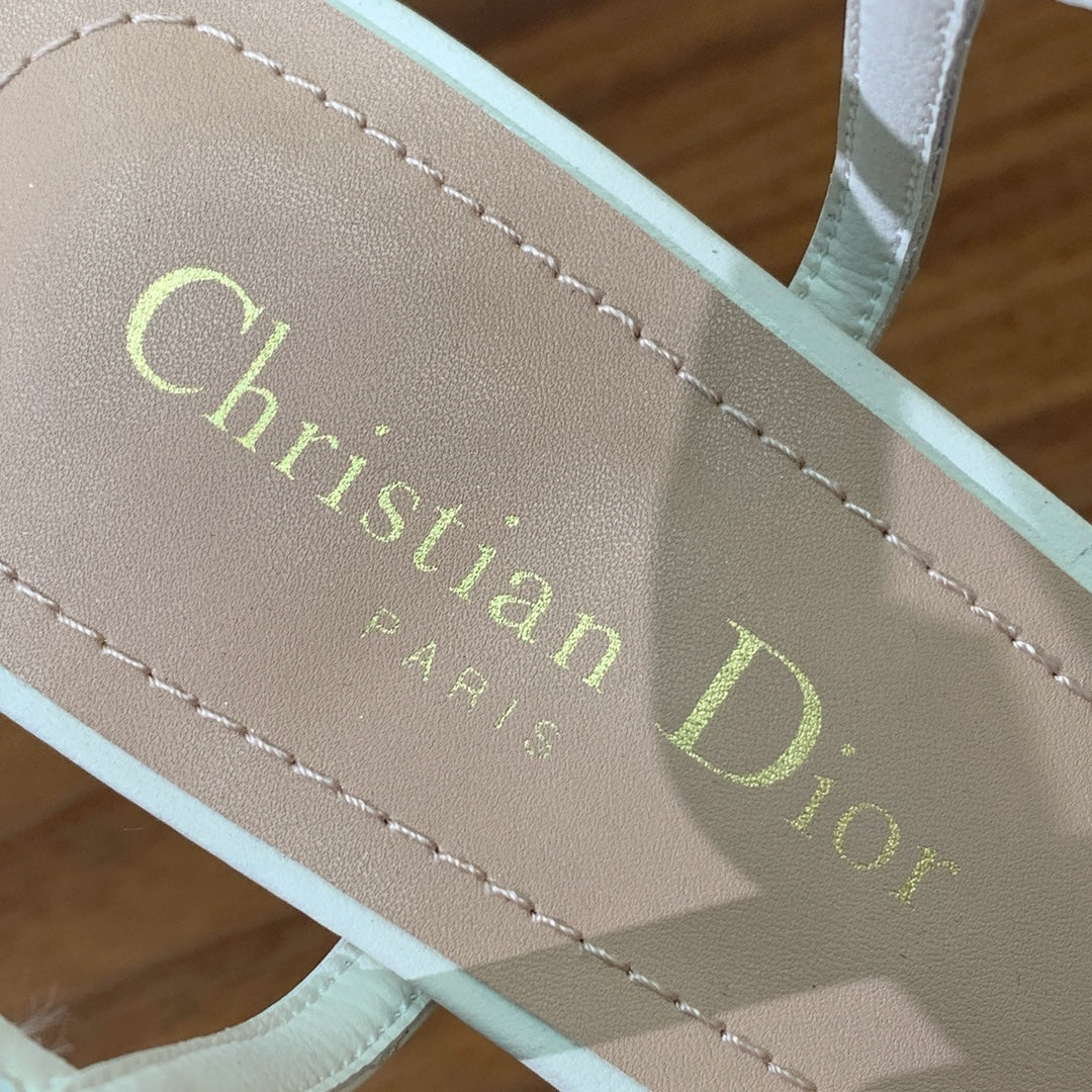 DIOR HIGH HEEL EMBROIDERED SANDAL IN WHITE CALFSKIN AND WOVEN STRAPS