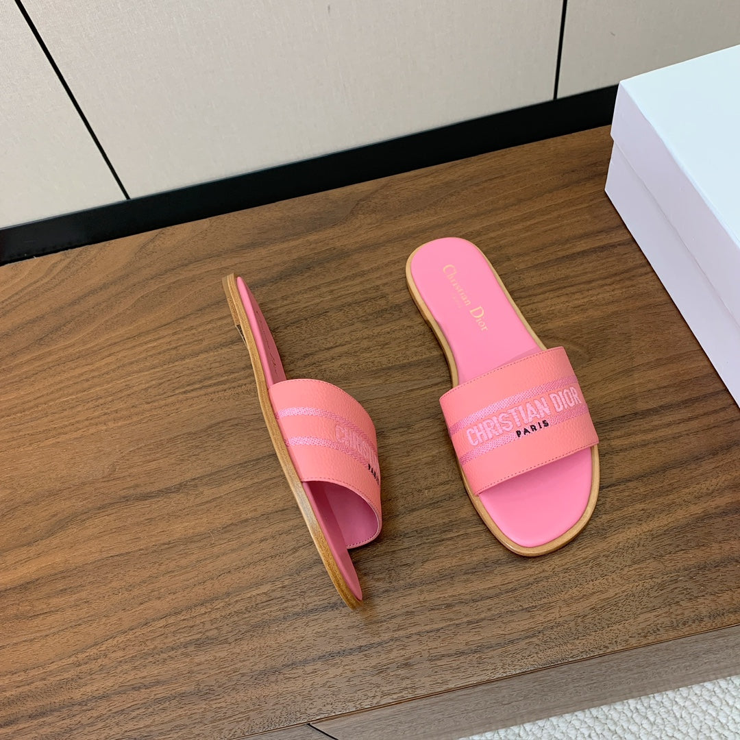 DIOR 25S DWAY SLIDE IN PINK CALFSKIN
