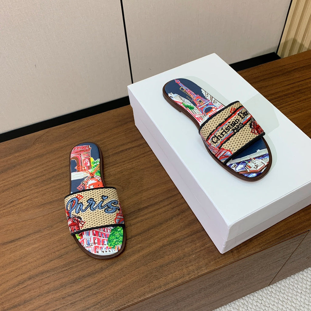 DIOR 25S DWAY SLIDE IN MULTICOLOR CALFSKIN AND FABRIC STYLE 5