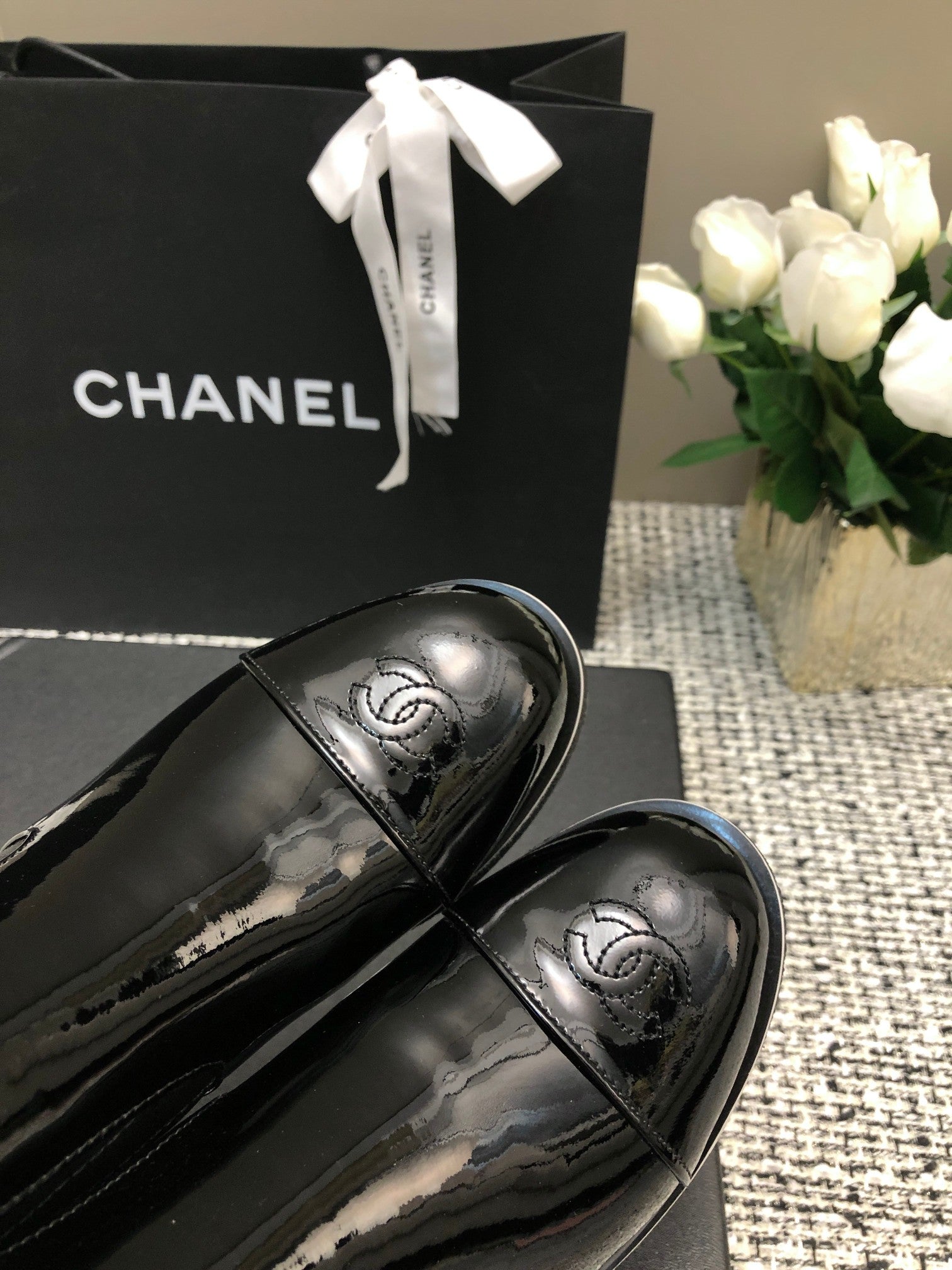 CHANEL ROUND-TOE SHORT BOOTS BLACK SHEEPSKIN