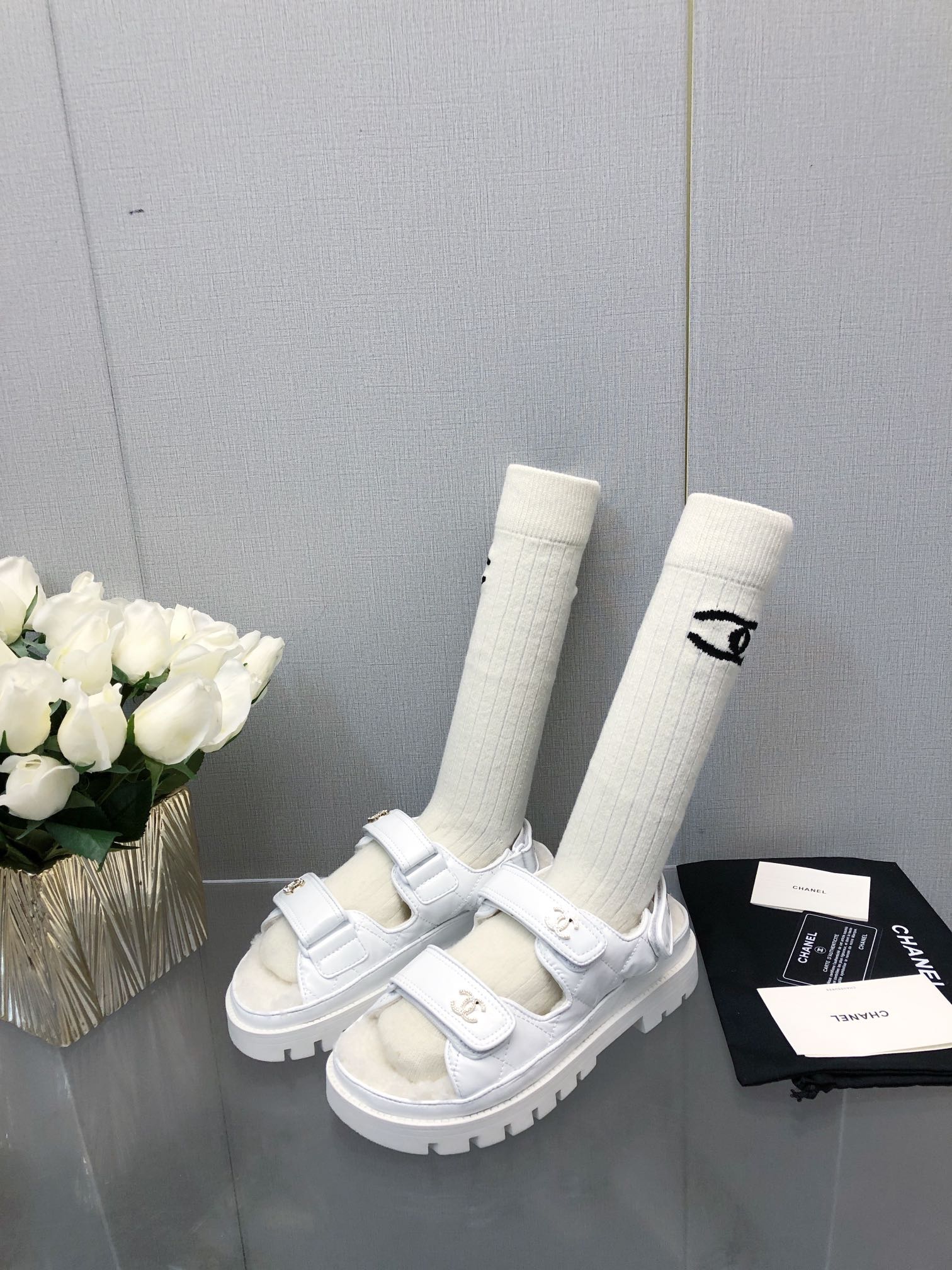 CHANEL DAD SANDAL WHITE LAMBSKIN