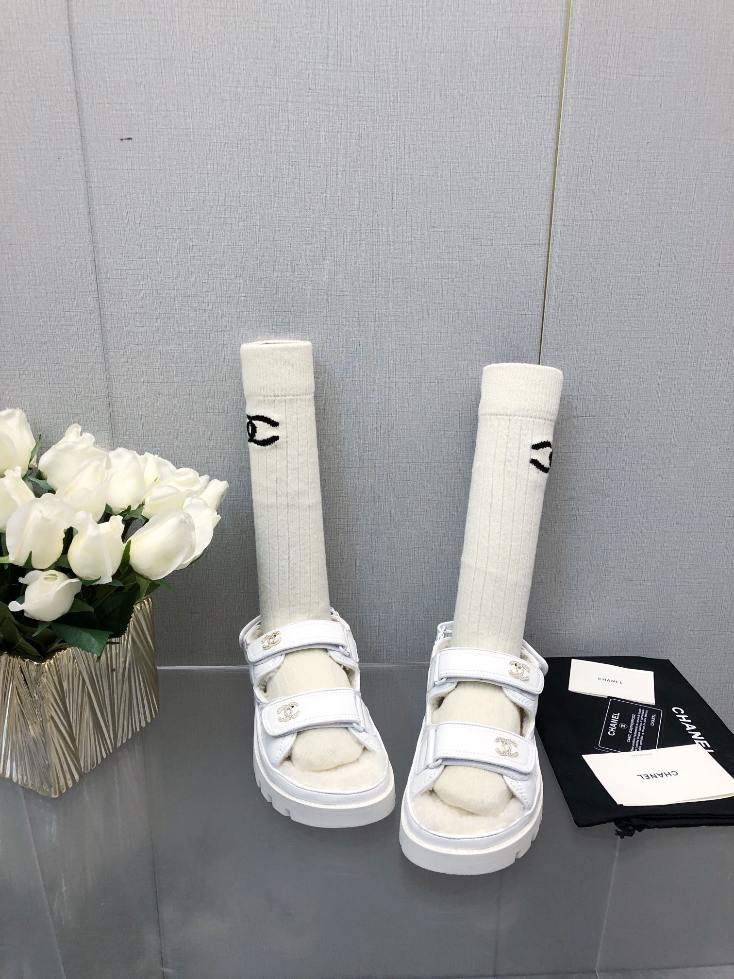 CHANEL DAD SANDAL WHITE LAMBSKIN