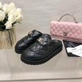 CHANEL TURNLOCK FLAP MULES BLACK LAMBSKIN