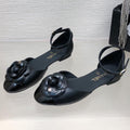 CHANEL BLACK LAMBSKIN CAMELLIA HOLLOW SANDAL