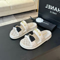 CHANEL Mule Sandals Lambskin White Black