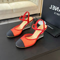 CHANEL Waterproof Platform High Heels Transparent Heel Mesh Candy Red Black