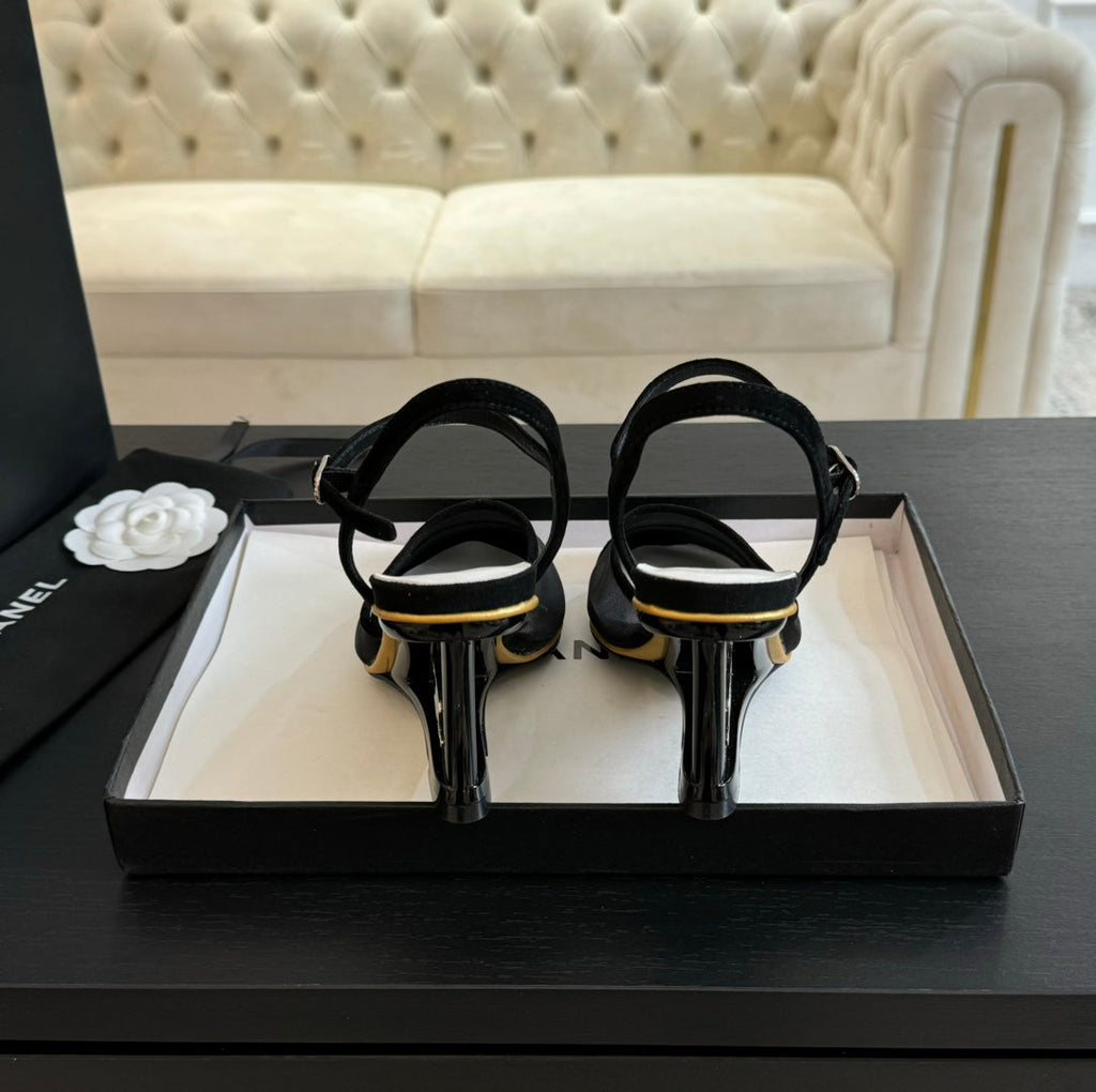 CHANEL Waterproof Platform High Heels Transparent Heel Mesh  Black