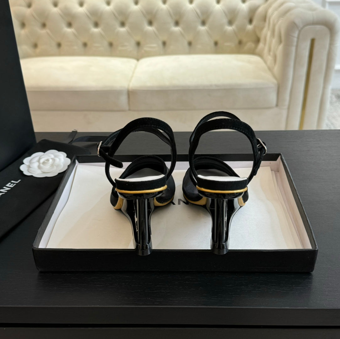 CHANEL Waterproof Platform High Heels Transparent Heel Mesh  Black