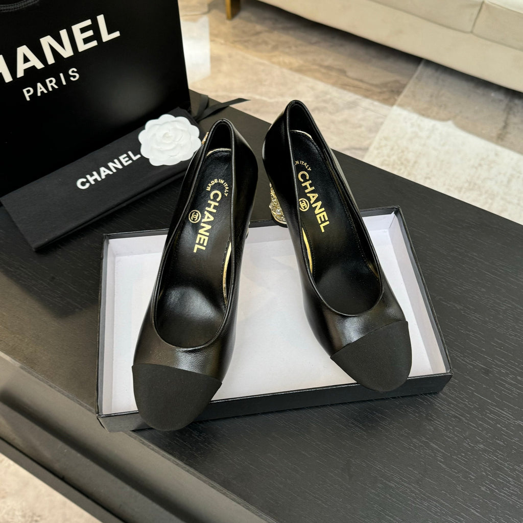 CHANEL HIGH HEEL 85 MM SANDALS IN BLACK CALFSKIN AND FABRIC