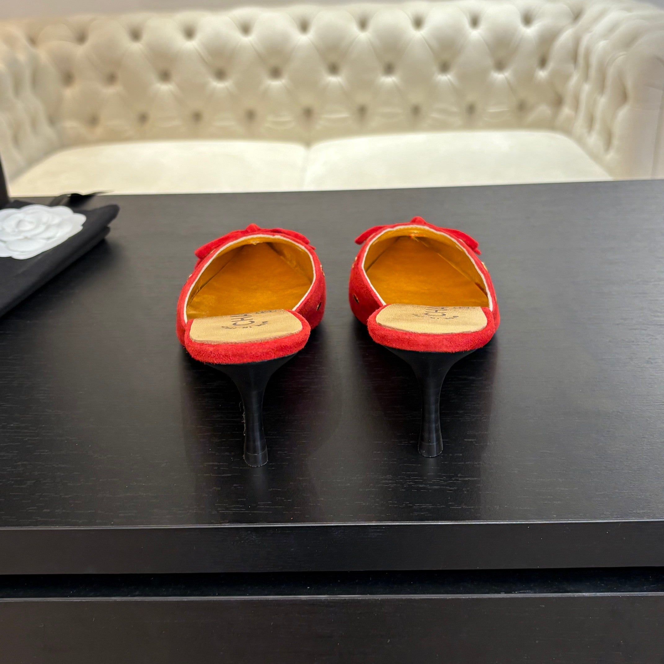 CHANEL HIGH HEEL MULE 65 MM IN CANDY RED SUEDE