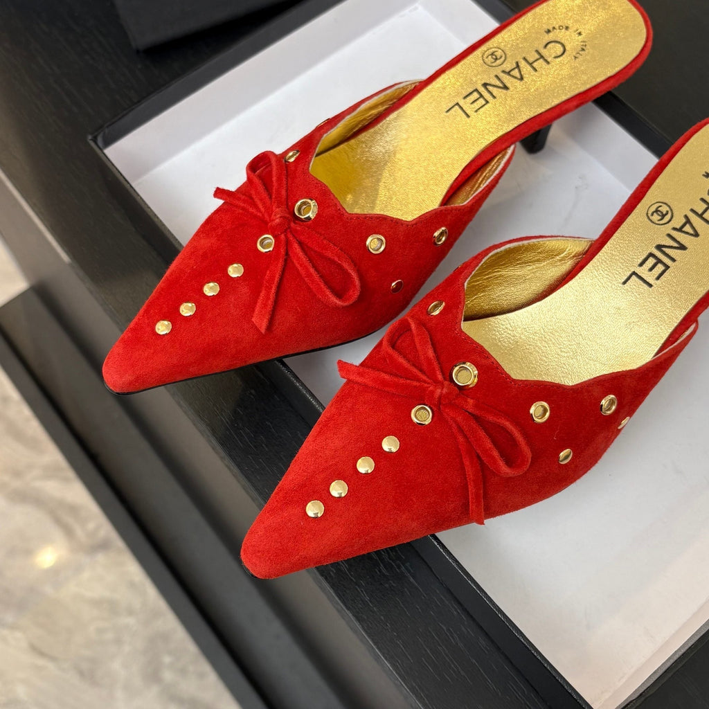 CHANEL HIGH HEEL MULE 65 MM IN CANDY RED SUEDE