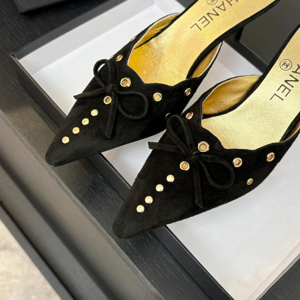 CHANEL HIGH HEEL MULE 65 MM IN BLACK SUEDE
