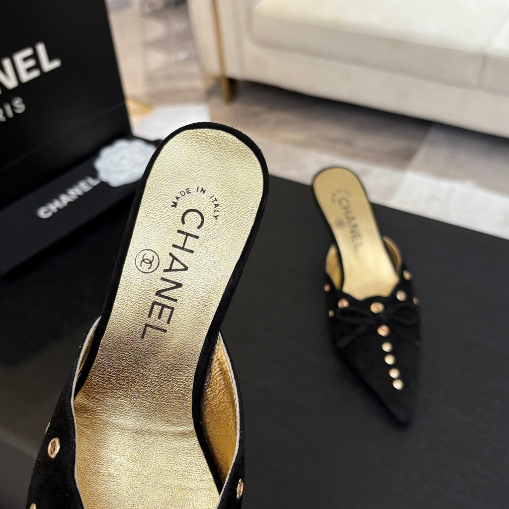 CHANEL HIGH HEEL MULE 65 MM IN BLACK SUEDE