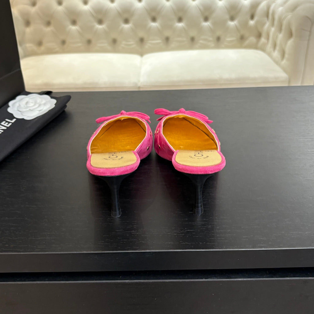 CHANEL HIGH HEEL MULE 65 MM IN DEEP PINK SUEDE