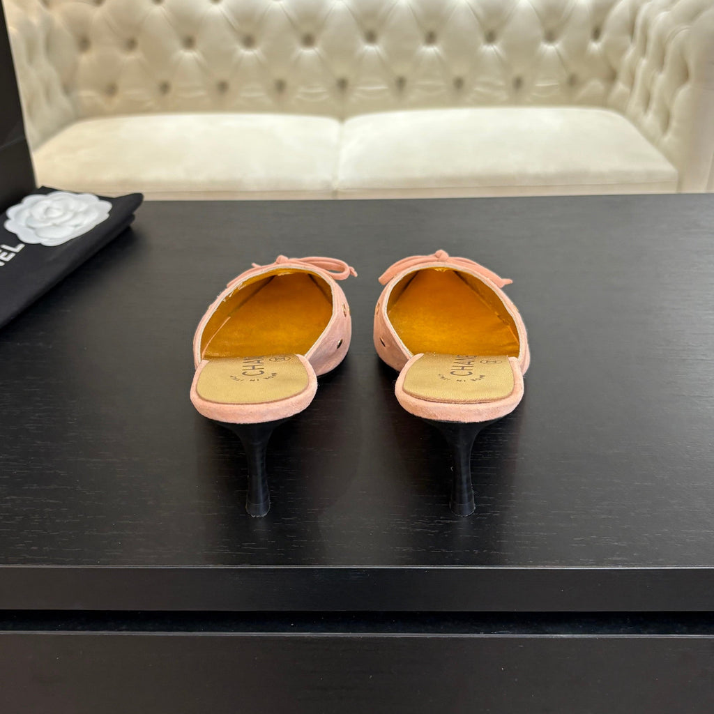 CHANEL HIGH HEEL MULE 65 MM IN LIGHT PINK SUEDE