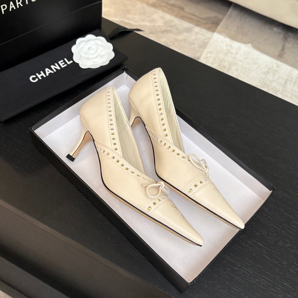 CHANEL HIGH HEEL PUMP 65 MM IN WHITE CREAM LAMBSKIN