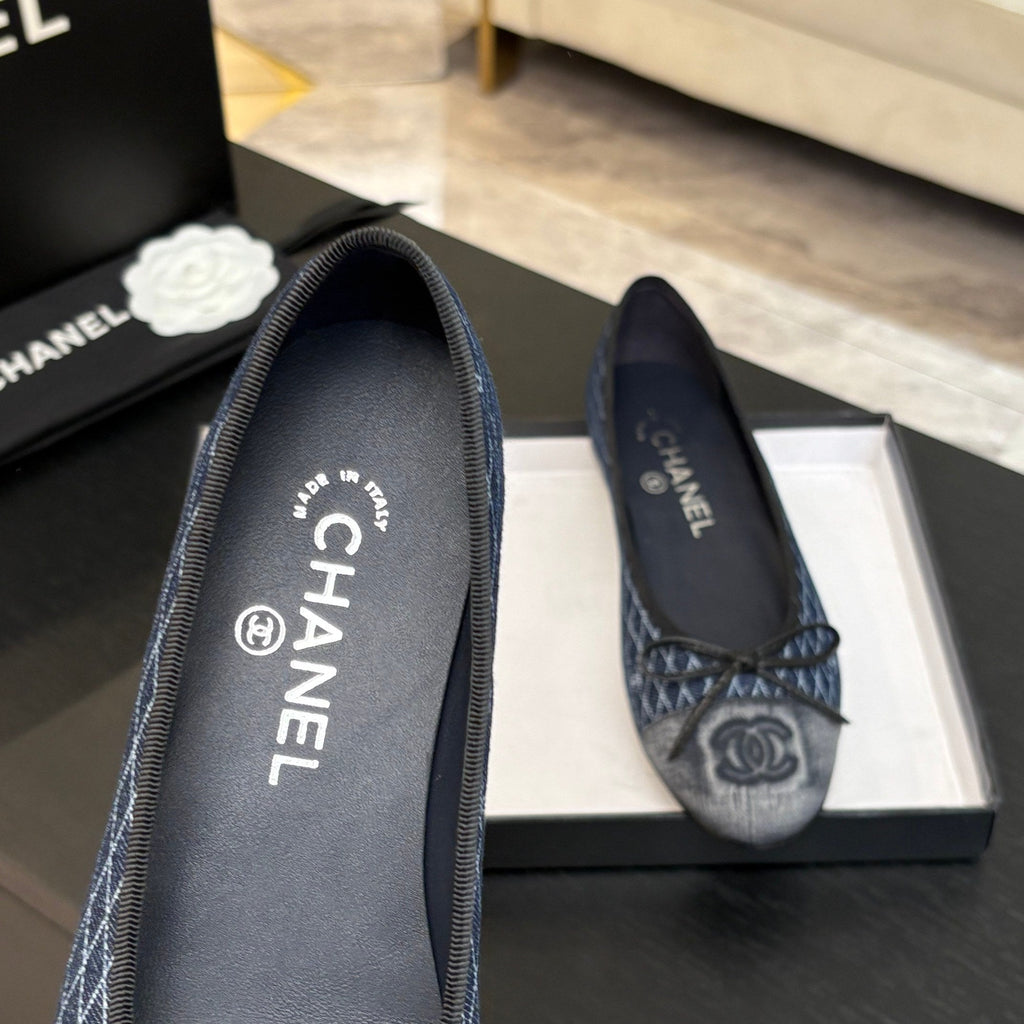 CHANEL BALLET FLATS IN AEGEAN BLUE MONOGRAM DENIM