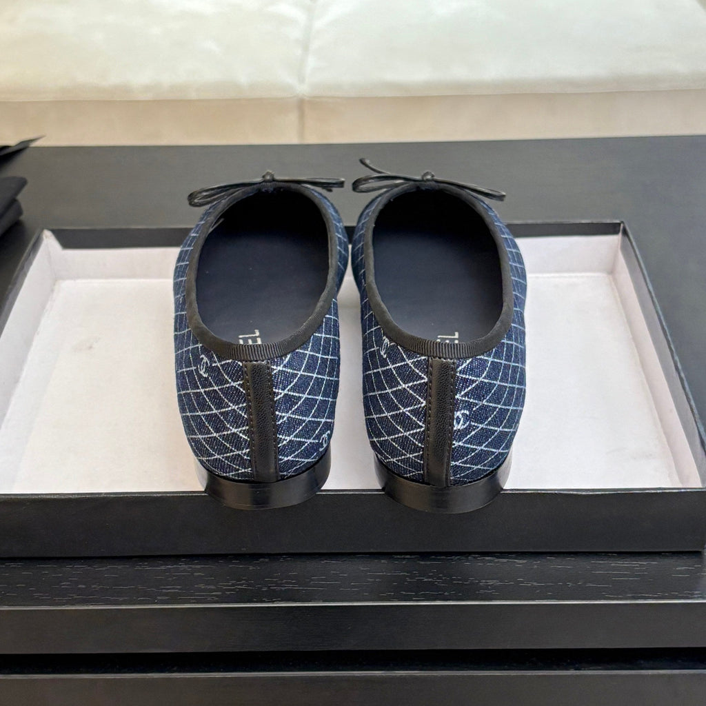 CHANEL BALLET FLATS IN AEGEAN BLUE MONOGRAM DENIM