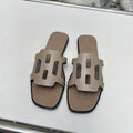 HERMES FLATFORM SANDAL LIGHT GRAY CALFSKIN