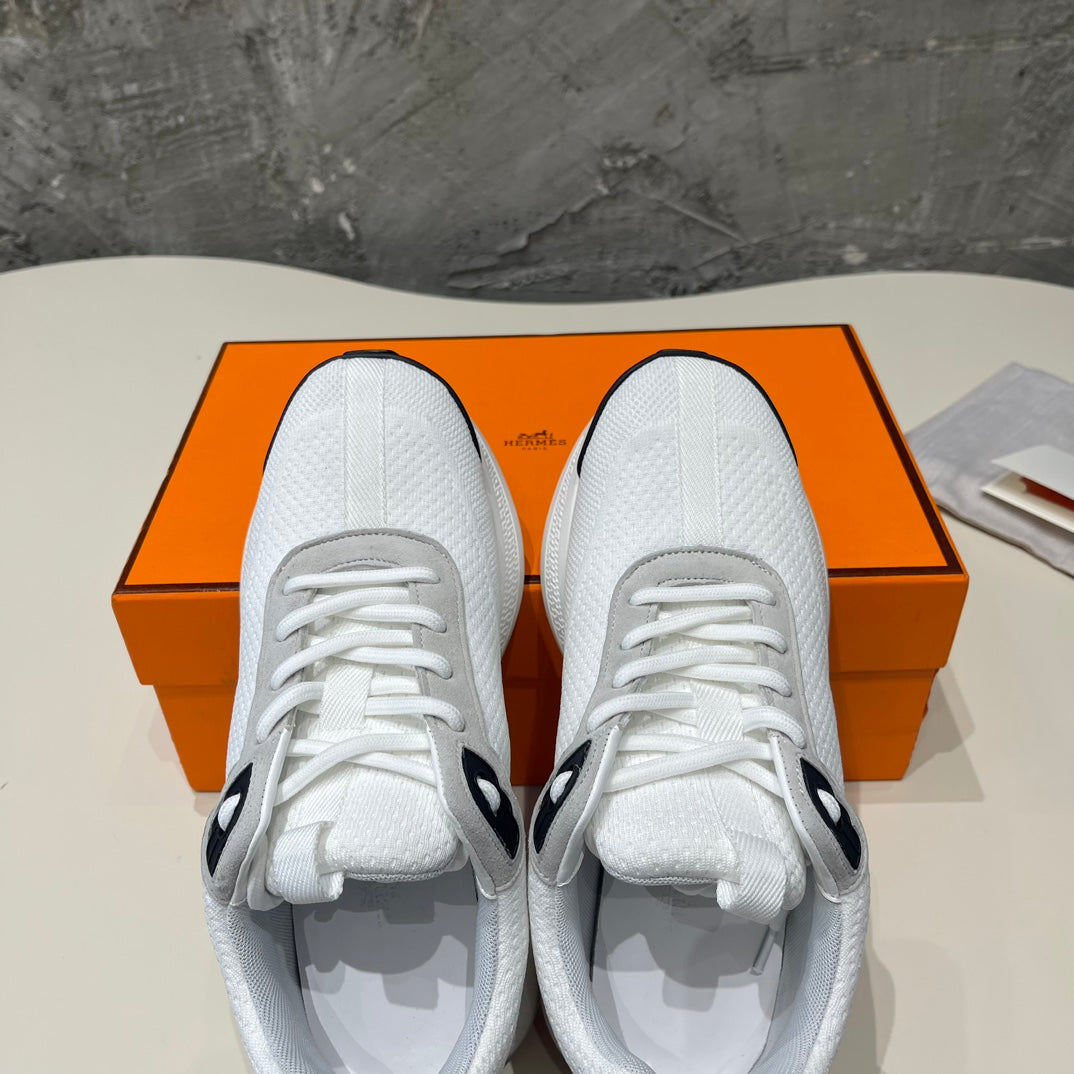 HERMES HEROS SNEAKERS WHITE MIX BLACK GOATSKIN