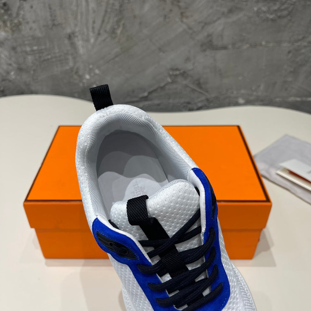 HERMES HEROS SNEAKERS WHITE MIX COBALT GOATSKIN