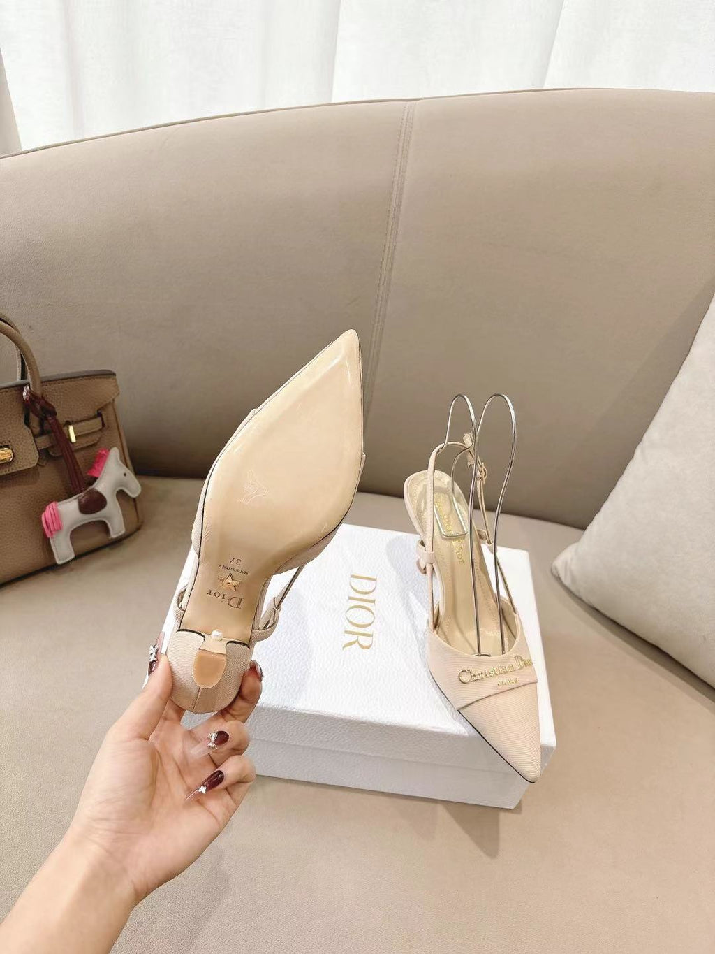 DIOR MY DD SLINGBACK PUMP 85MM IN BEIGE DENIM
