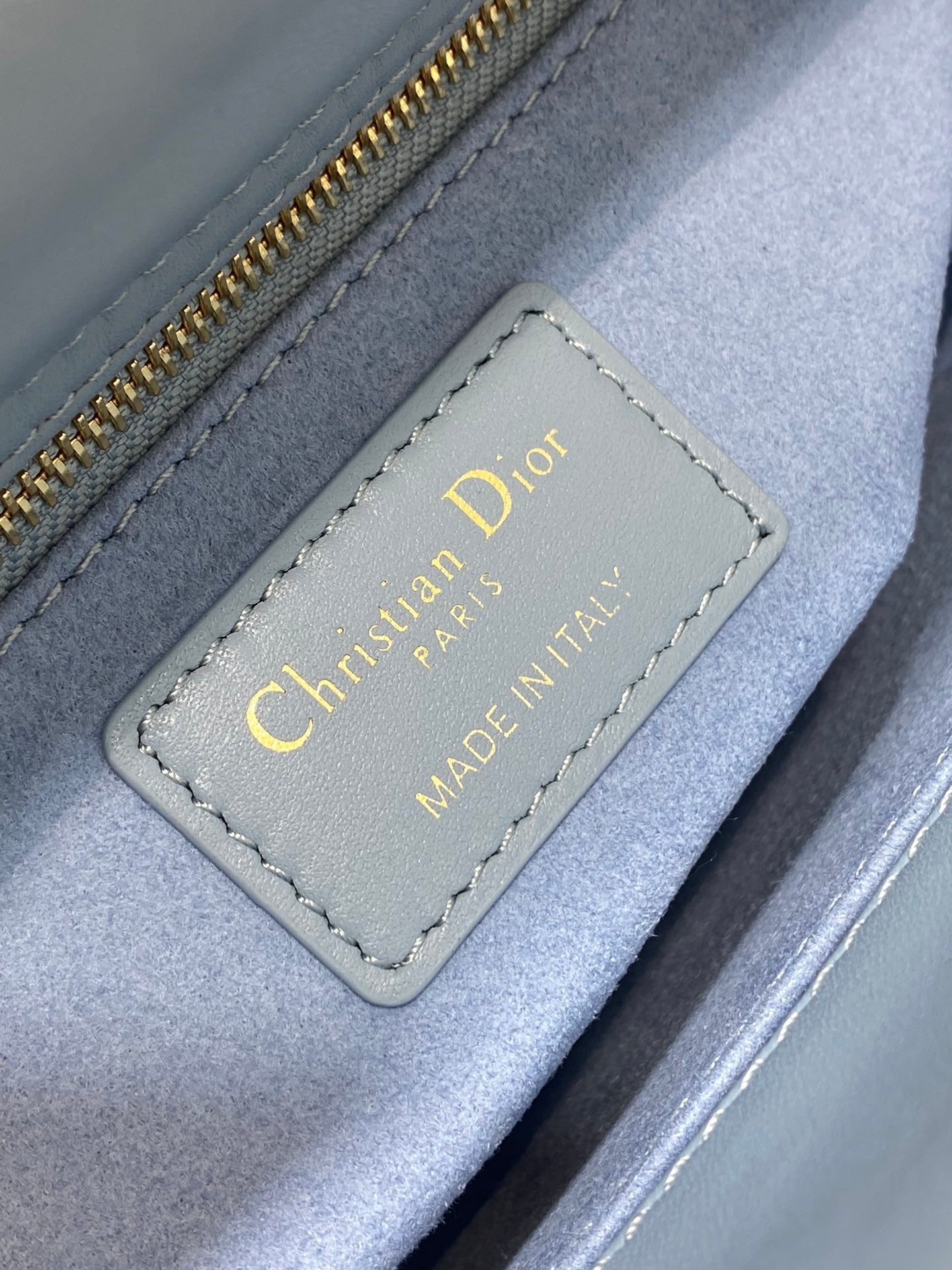 DIOR MEDIUM LADY BAG 20 IN BABY BLUE QUILTED MACROCANNAGE CALFSKIN GREY STRAP