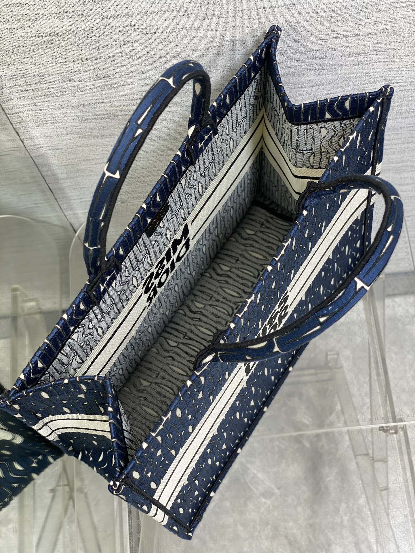 DIOR MISS LARGE TOTE 42 IN WHITE MIX DEEP COVE BLUE CANVAS